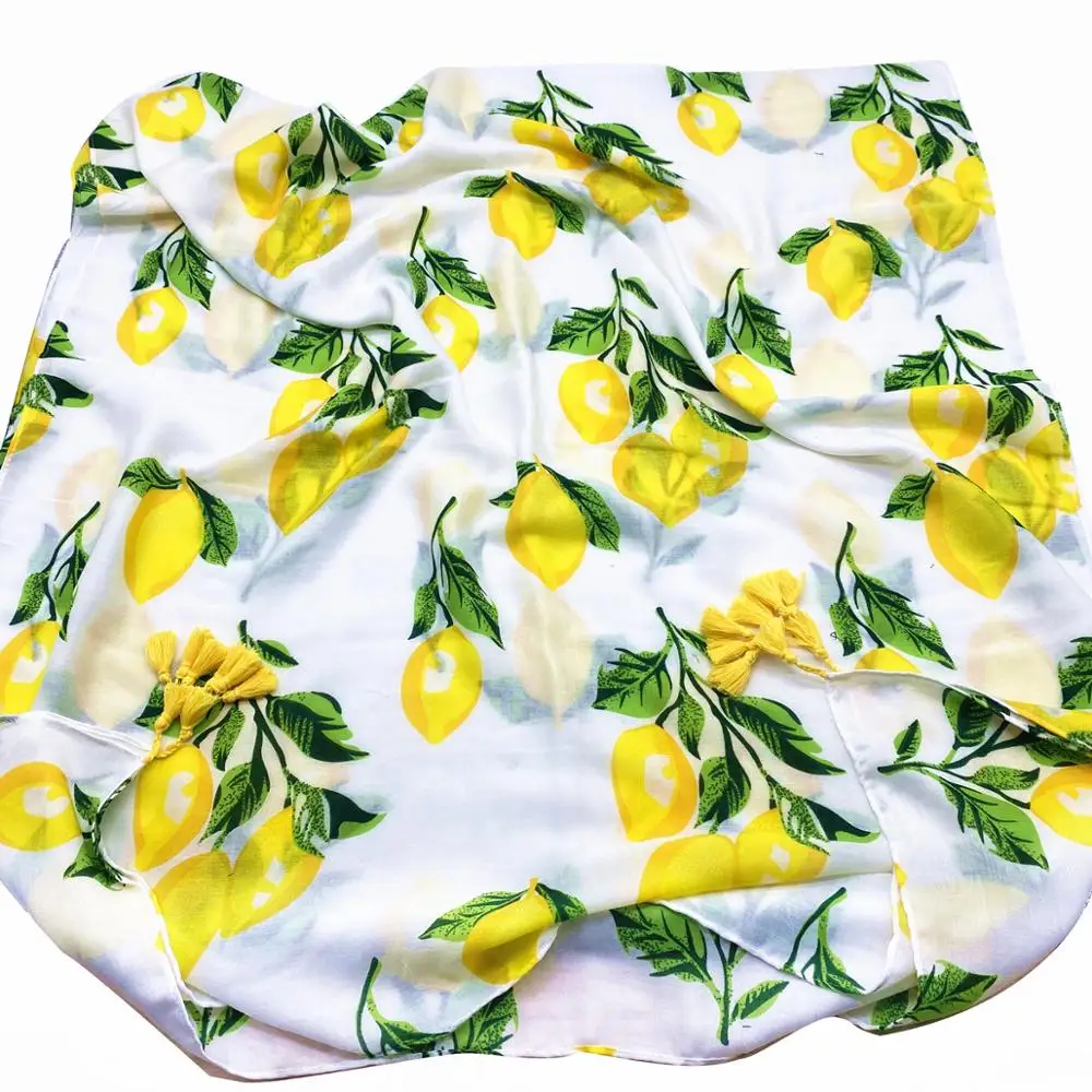Cheap 2020 Nieuwe Katoenen Citroen Patroon Kwastje Sjaal Sjaals Mooie Vrouwen Strand Blad Hoofd Wrap Hijab Sjaals Gratis Verzending