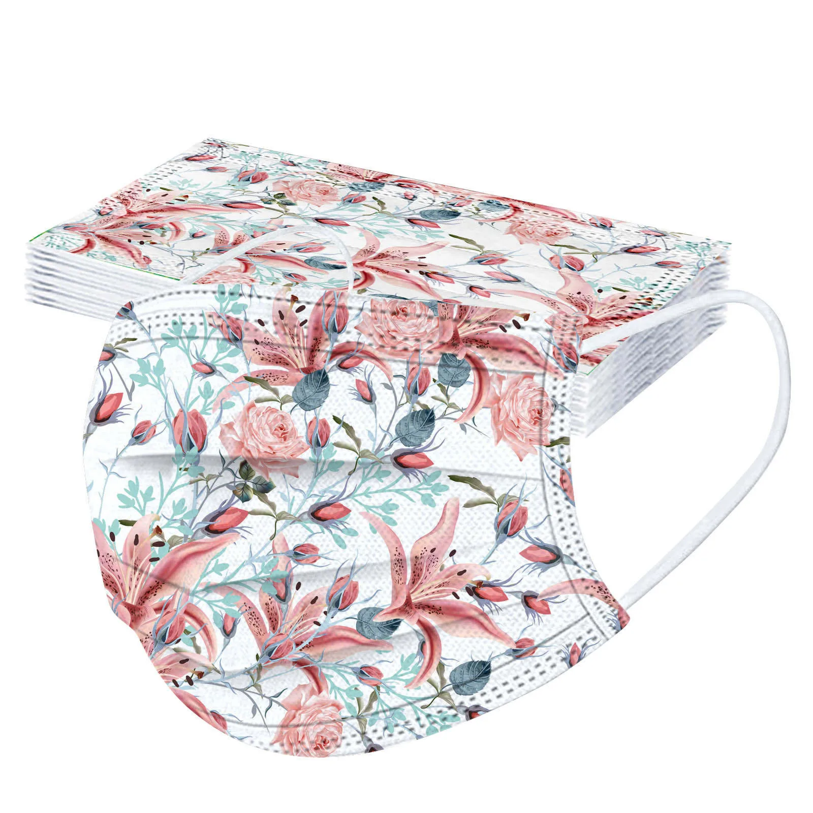 10pc Adult's Flower Print Disposable Mask Mascarillas Adult Breathable For Face Masque Noir Halloween Cosplay Designer | Тематическая