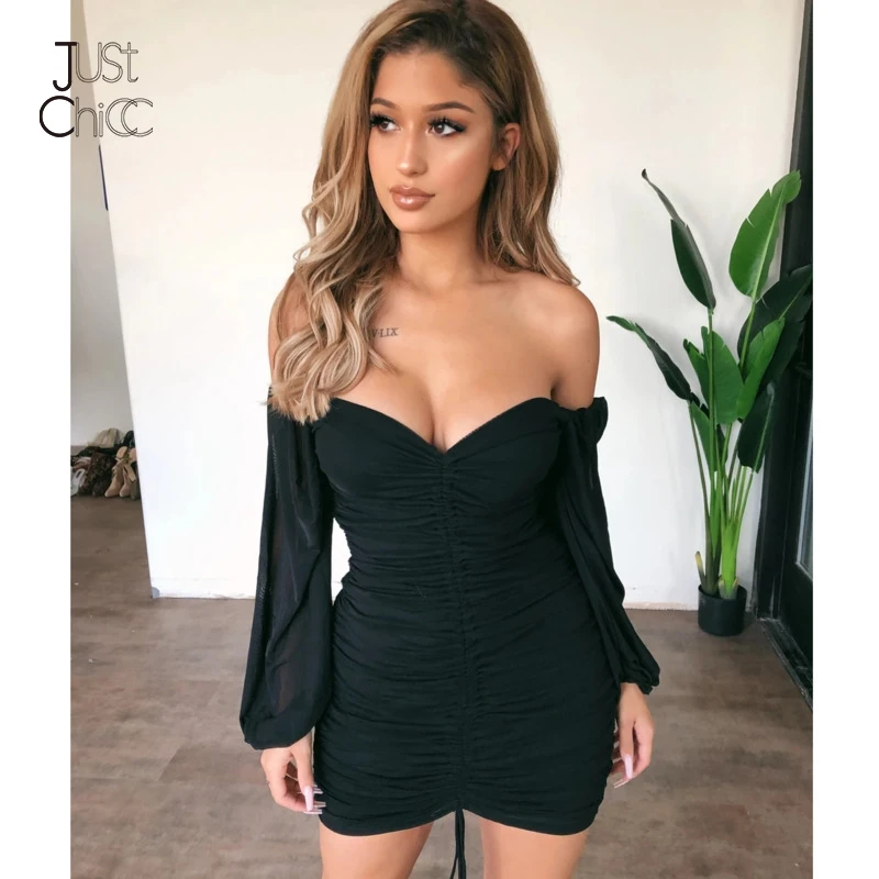 Justchicc сексуальное летнее платье с открытыми плечами рюшами на шнуровке пышными