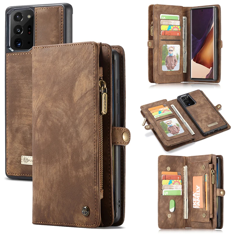

For Samsung Note 20 Ultra 10+ 9 8 S20 S10 S9 S8 Plus S7 Edge Case Multifunction Leather Zipper Wallet Detachable Flip Phone Case
