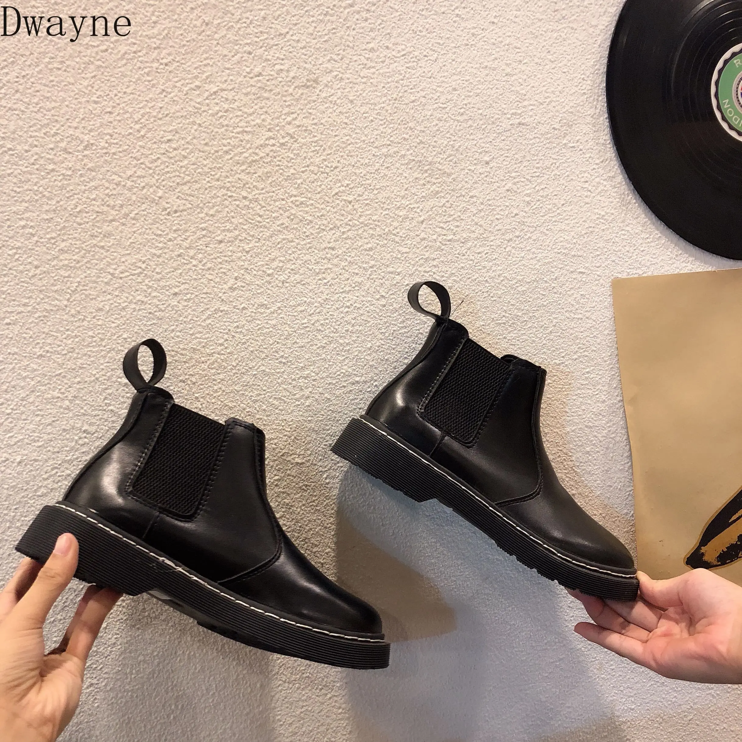 Осенний костюм 2019 г. Новые черные ботинки женская обувь на плоской подошве с