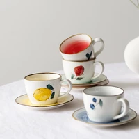 2021 new japanese style ceramic cup and saucer 180ml coffee tea set fruit pattern high quality cup