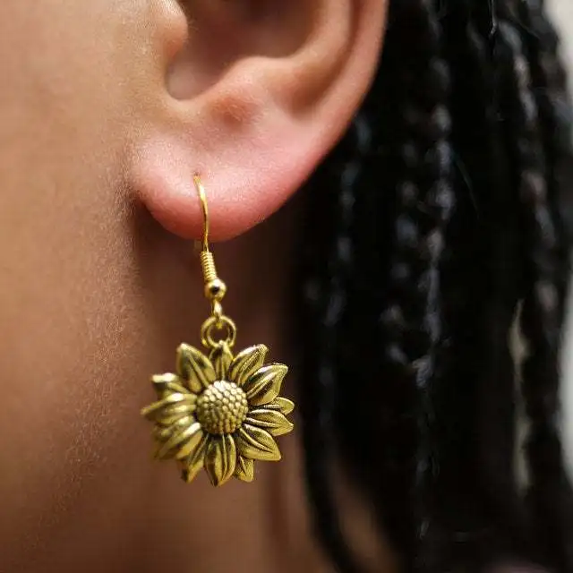 

Sunflower earrings gold sunflower flower earrings jewelry bohemian earrings layering earrings