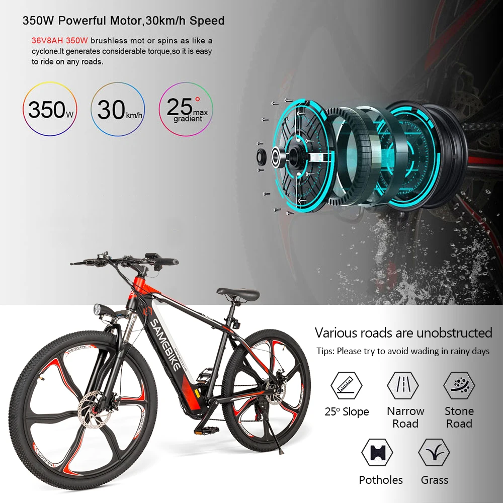 

Shipment From US Samebike Sh26 26 Inch Electric Bicycle 350w 8AH 30km/h E-bike With Dual Disc Brakes Mountain Snowbike
