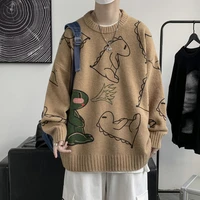 autumn sweater men knitted jumpers anime dinosaur sweatercoat fashion causal streetwear top knitwear pullovers clothing male
