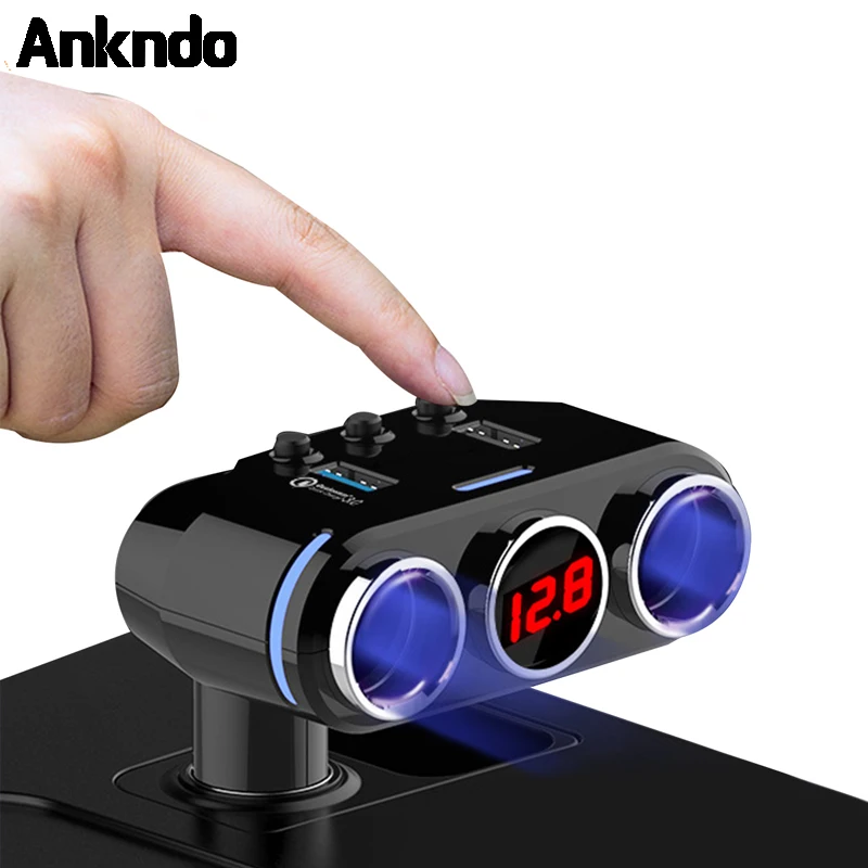 

ANKNDO Car Cigarette Lighter Splitter Socket Usb Fast Charging Car Charger Dual USB Charger Ports Adapter 3 in 1 Power Adapter
