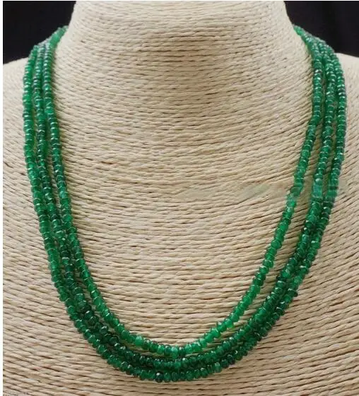

GENUINE TOP NATURAL 3 Rows 2X4mm FACETED Aquamarine Blue jade BEADS NECKLACE 17-18"