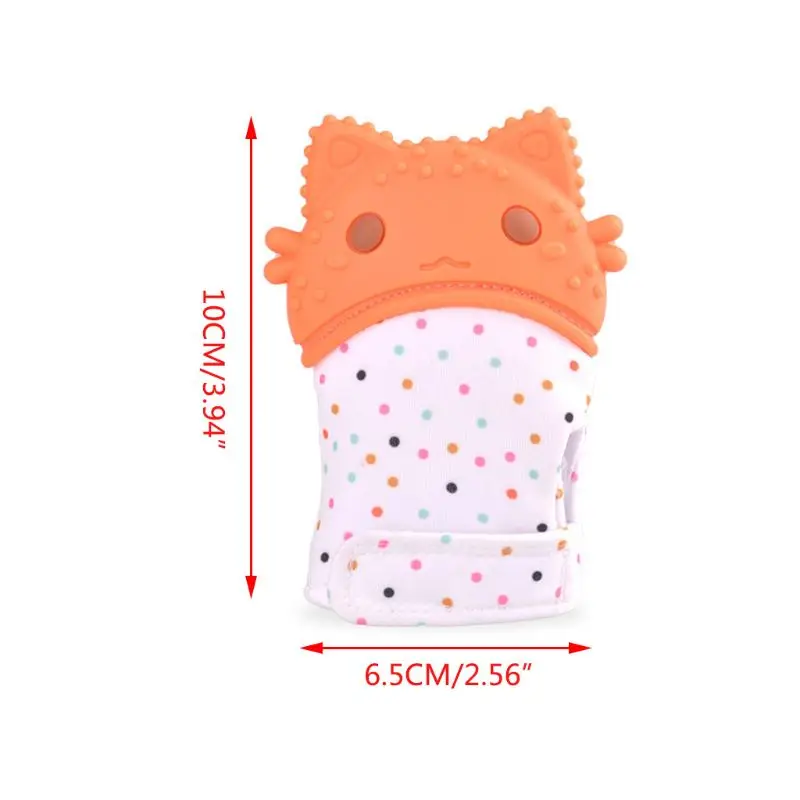 

Baby Chew Teething Mitten Cartoon Cat Anti-Bite Silicone Molar Gloves Teether Y4QA