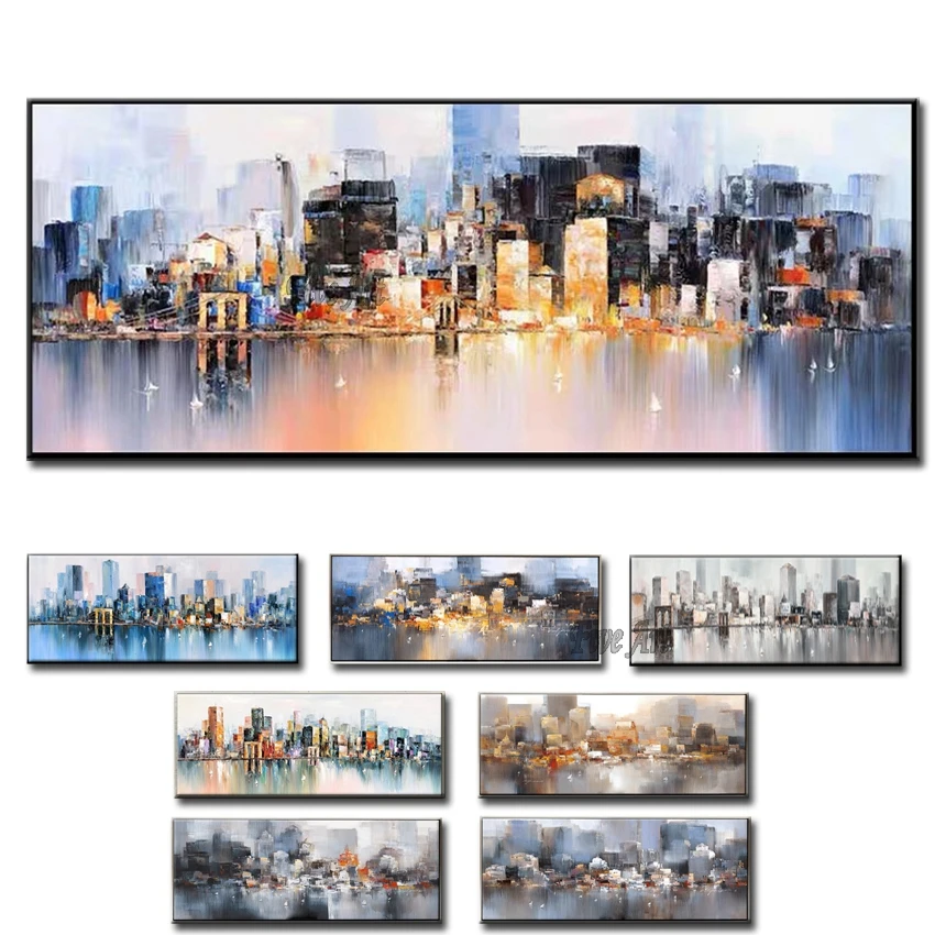 

100% Hand-painted Abstract City Building Landscape Oil Paintings Canvas Wall Decor Picture Art Unframed Wall Hangings Artwork