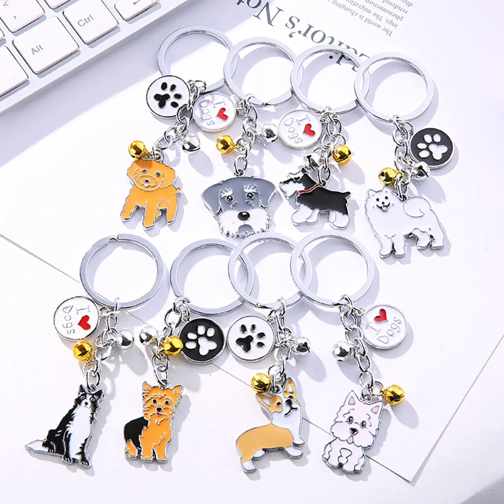 

Cute Pet Dog Keychains Cartoon Bulldog Teddy Samoyed Labrador Retriever Siberian Husky Enamel Keyring Women Girls Jewelry