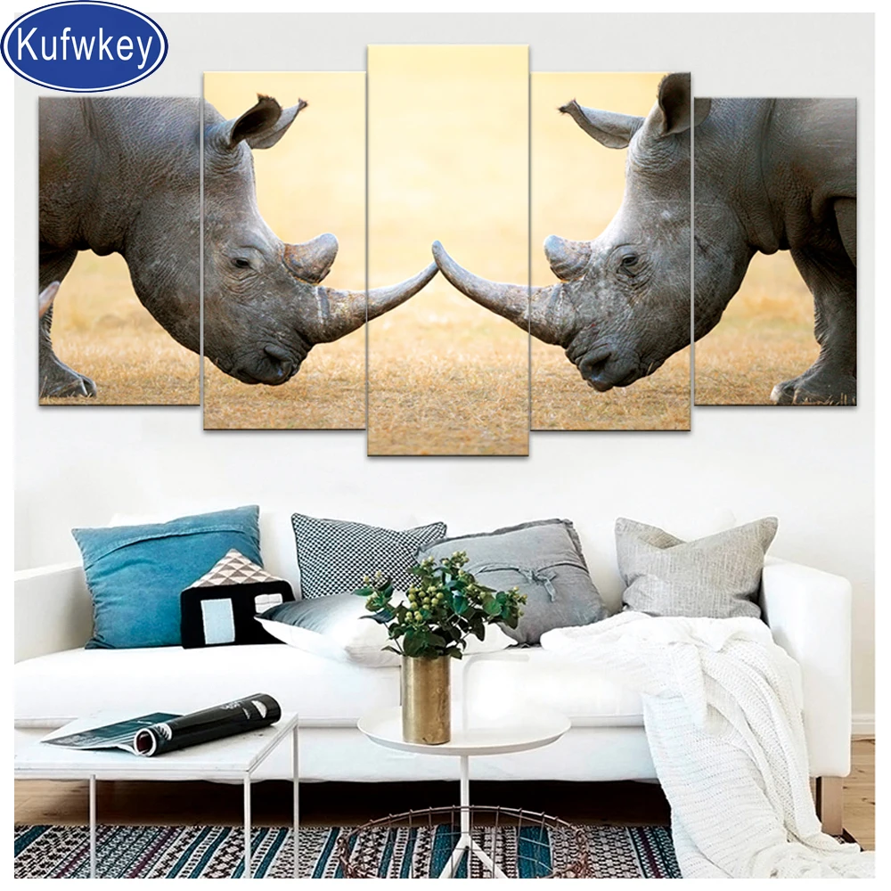 5 шт. носорог для боевых подготовок алмазная вышивка круглый стразы мозаика