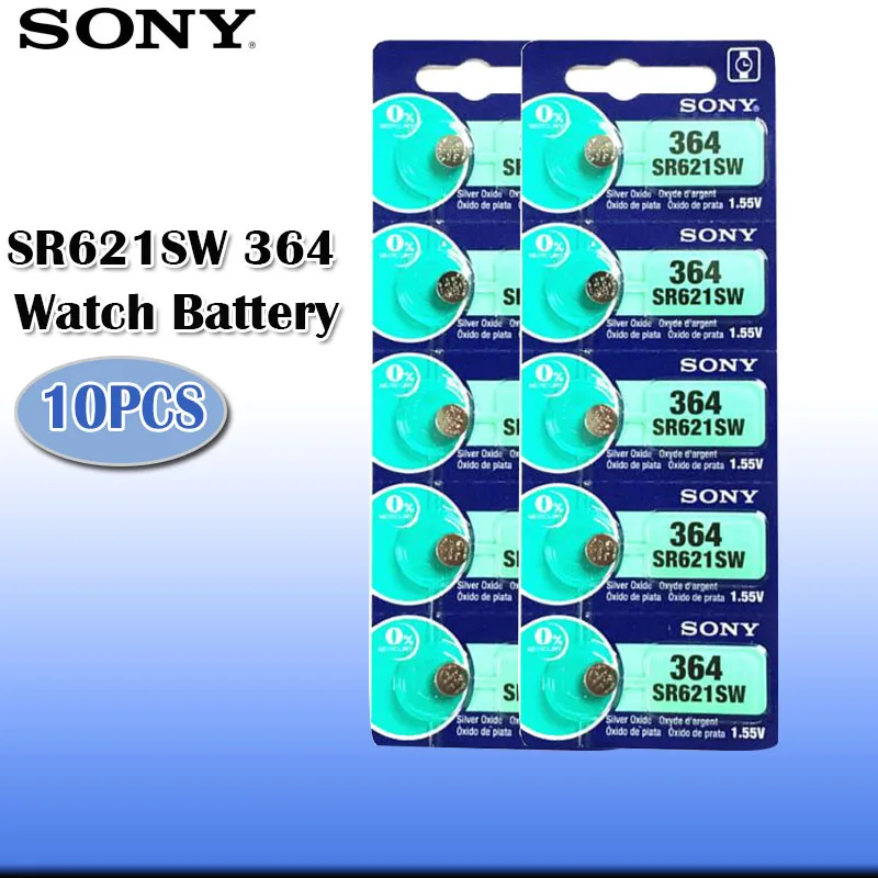 10 шт./партия sony 364 1,55 в Серебро Оксид часы батарея 364 SR621SW V364 SR60 SR621 AG1 Кнопка монета сотового Сделано в Японии