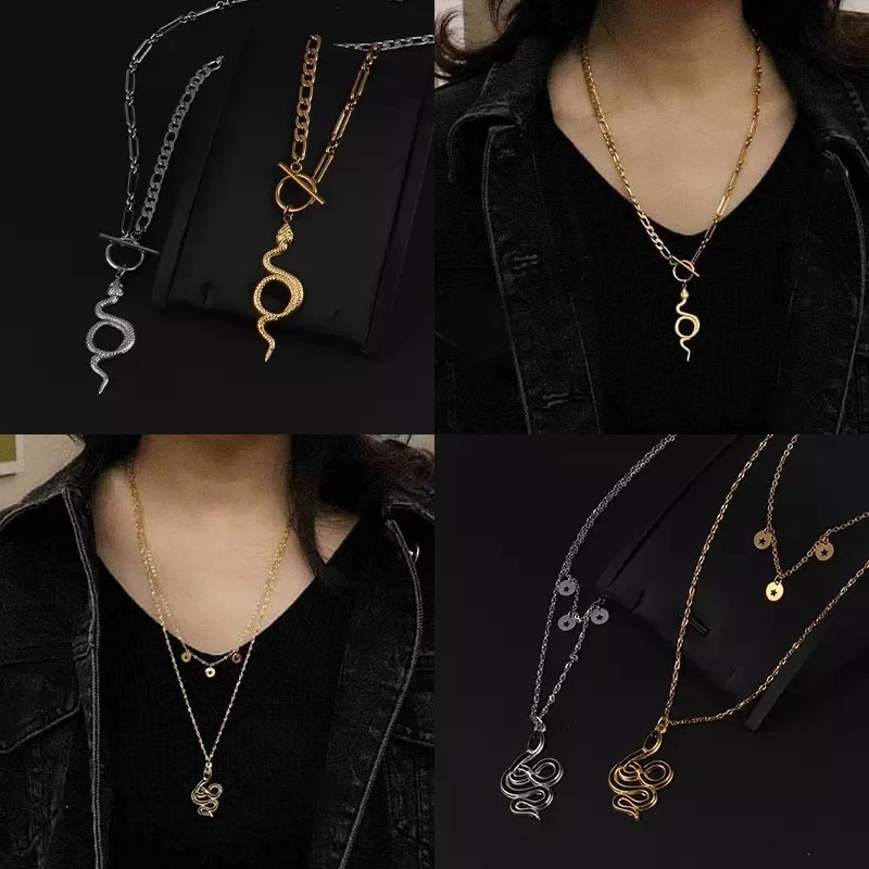 

Snake Multilayer NecklacesStainless Steel Necklace For Women Snake Necklace Chain Choker Necklace Snake Crystal Necklace