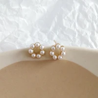korean fashion exquisite small imitation pearl circle stud earrings temperament sweet girl womens accessories jewelry