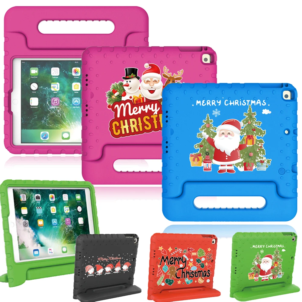 

Kids Case for Apple IPad 5th 6th / Air 1 2/IPad 2 3 4 Pro 9.7/Mini 5 1 2 3 4 Christmas Print Safe Handle Stand Tablet Cover