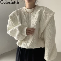 colorfaith new 2021 autumn winter women sweatshirts pullovers oversized fashionable korean style pop jumpers wild tops ss3005