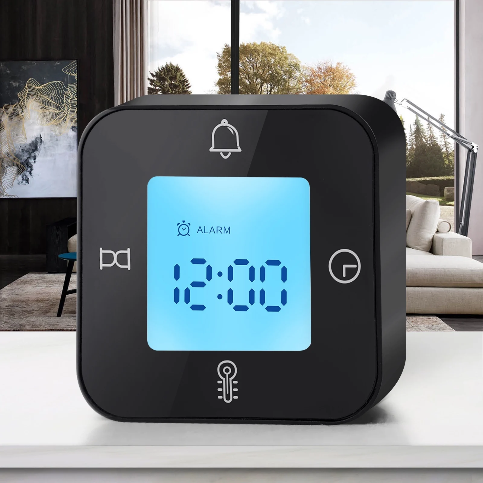

Protmex Alarm Clock with Snooze Calendar Thermometer Timer Backlight Rotatable Square Multifunctional Wake Up 12/24h Black