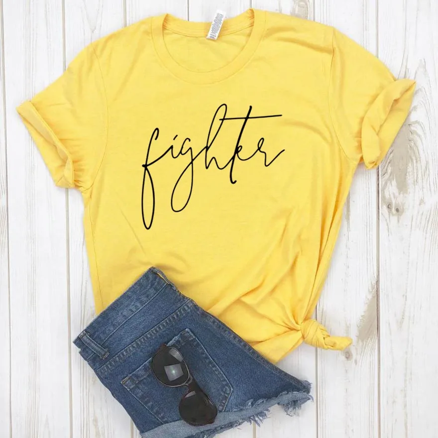 

Women T Shirt Fighter Letters Print Tshirt Women Short Sleeve O Neck Loose T-shirt Ladies Causal Tee Shirt Clothes Tops