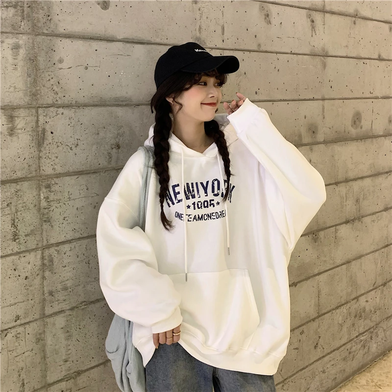 

YTX353 New Korean style loose hooded letter printing western style plus velvet thick long-sleeved Sweatshirts