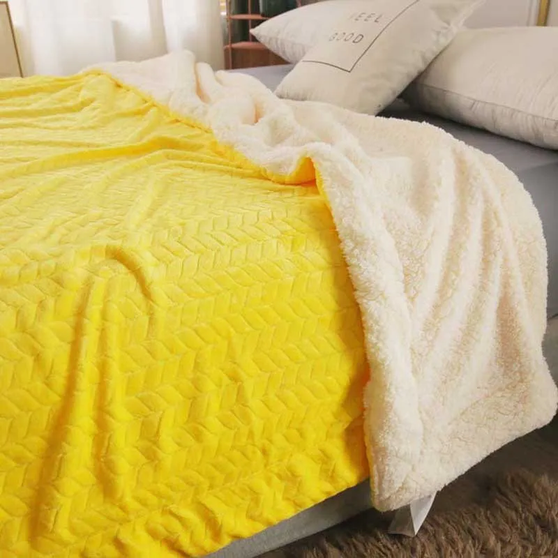 yellow Утолщенная 2 Слои коралловый флис покрывало на кровать диван теплый фланелевый плед для одного двуспальная кровать зимний набор постельного белья Стёганое одеяло - Цвет: yellow