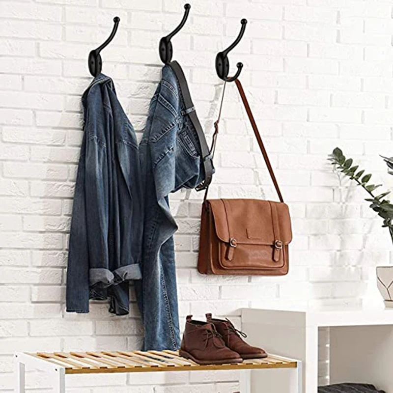 

15 Pack Coat Hooks Wall Mounted, Dual Prong Wall Hook with 60 Screws, Towel Hook Robe Hook, Heavy Duty Double Hooks