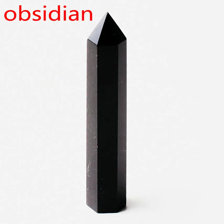 obsidian Кристалл обелиск точка палочка ювелирные изделия Красочные Флюорит розовый кварц исцеление чакры в рейки декоративная статуэтка Фигурное ожерелье подарок - Цвет: obsidian