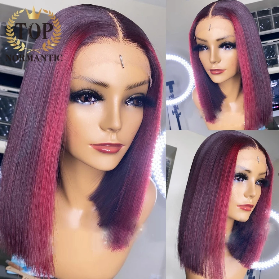 

Topnormantic Highlight Color Silky Straight Wig For Women 4x4 Lace Closure Remy Indian Human Hair Bob Wigs Preplucked