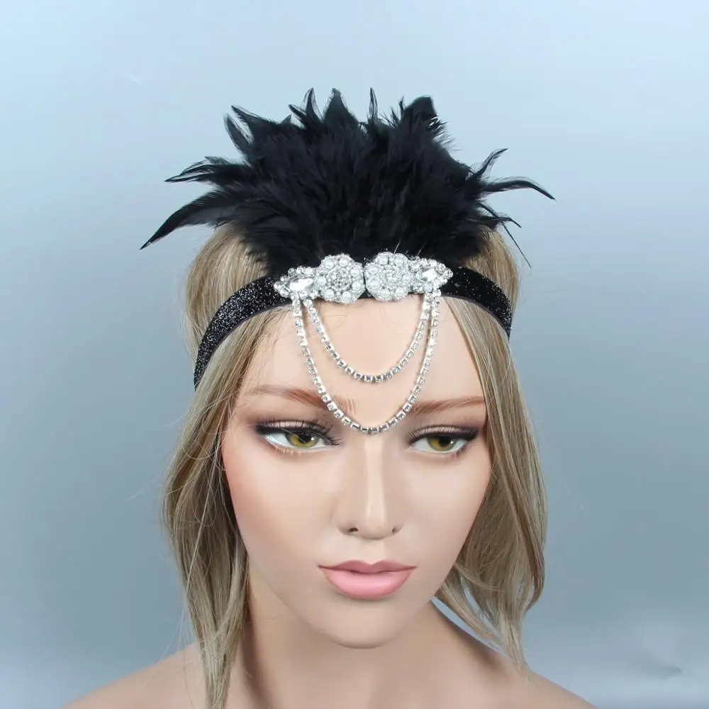 K (5PC) 1920s украшение для волос флэппер Roaring 20s повязка на голову с перьями Roaring 20s Гетсби для волос аксессуары(красный - Цвет: K (5PC)