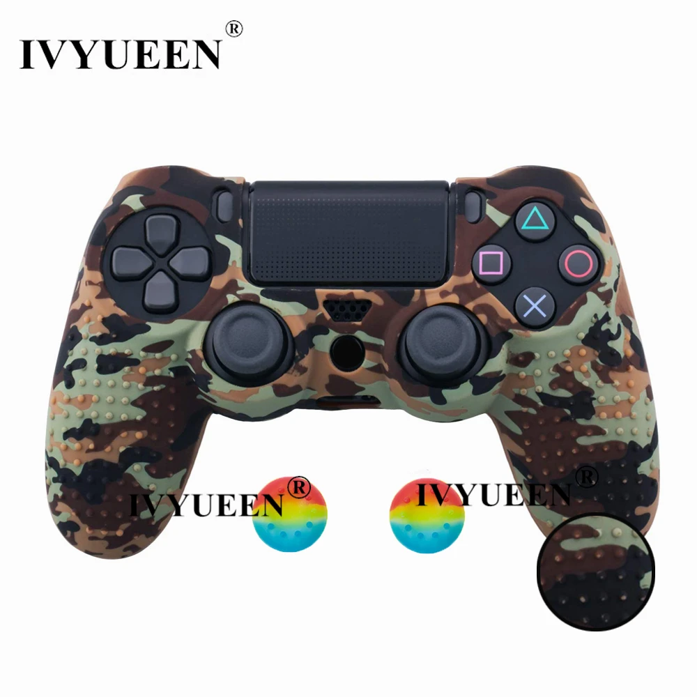 Desert Camo IVYUEEN 25 Colors For PlayStation 4 PS4 Pro Slim Controller Silicone Protective Skin Case Cover Thumb Grip Caps for Dualshock 4 - Цвет: Desert Camo