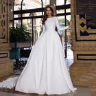 Атласное свадебное платье Smileven, платье принцессы с длинным рукавом и открытой спиной, кафтан, Элегантное свадебное платье, мусульманское свадебное платье