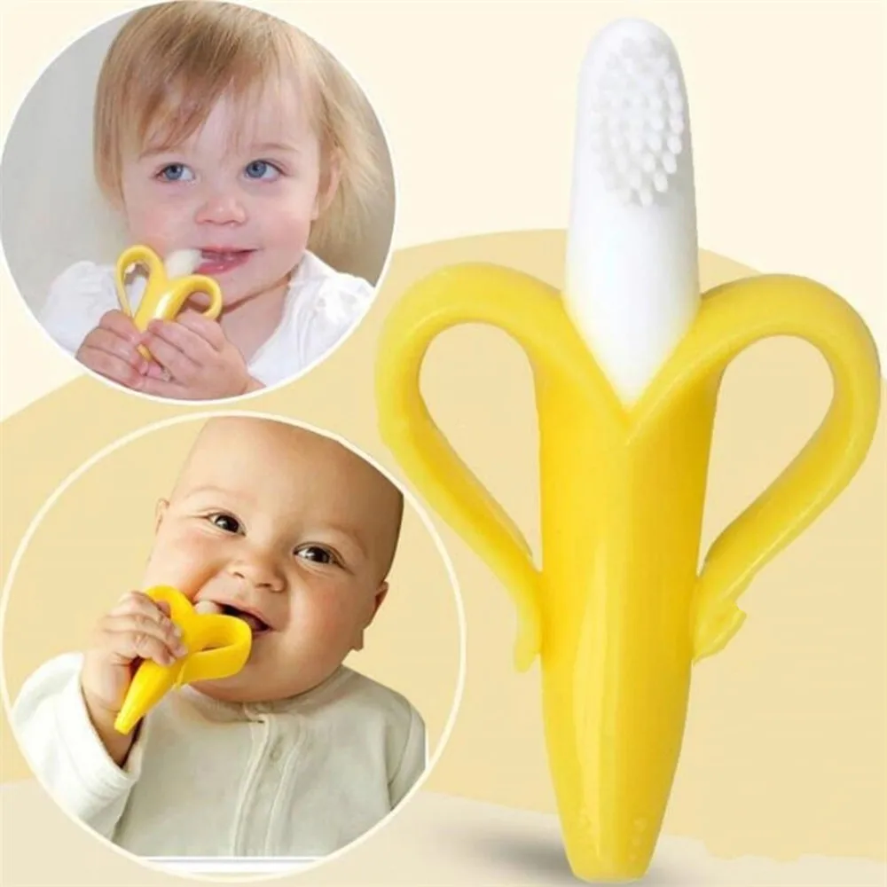 

Baby Teether Toys Toddle Safe BPA Free Banana Teething Ring Silicone Chew Dental Care Toothbrush Nursing Beads Gift For Infant