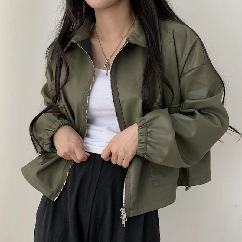 Уличная Женская куртка из искусственной кожи осенне-зимние модные свободные