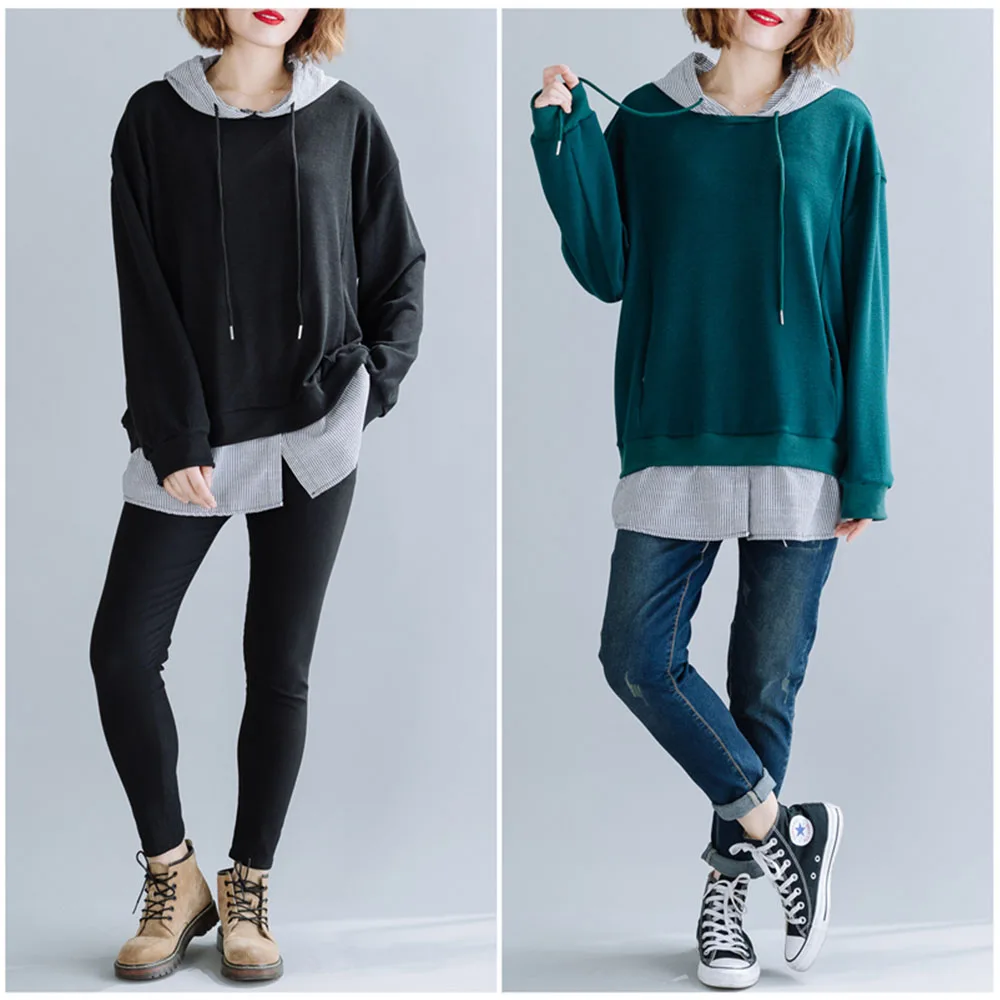 2019 осенняя и зимняя одежда Большие размеры имитация двух частей с капюшоном