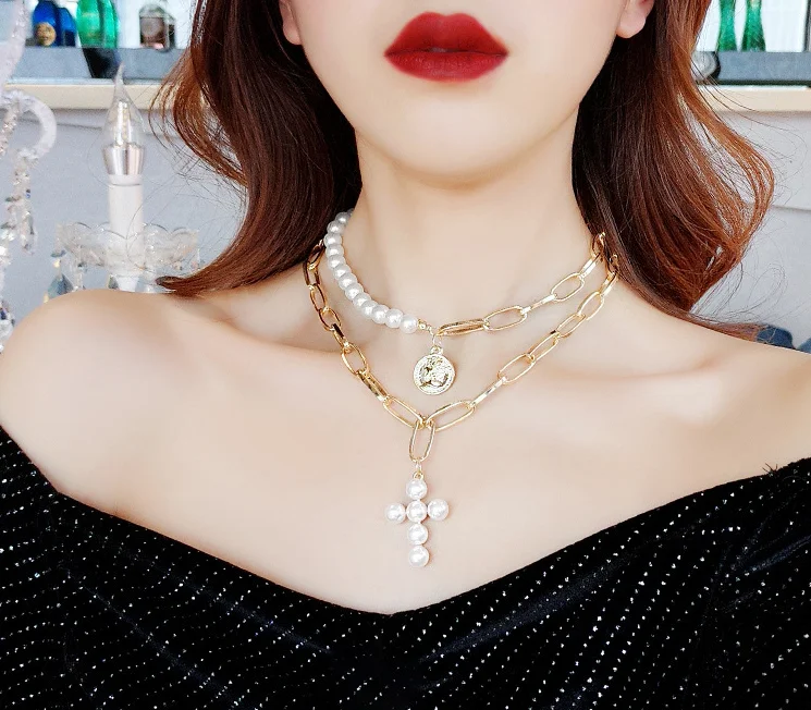 Женское многослойное ожерелье цепочка в стиле хип хоп с имитацией