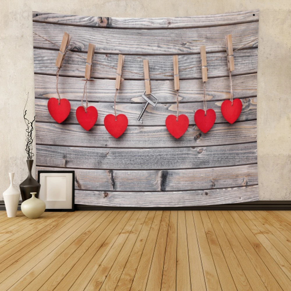 

Cassisy Fashion Tapestry Love Wood Splint Retro INS Style Wall Hanging Carpet Bedside Room Festival Wedding Restaurant College