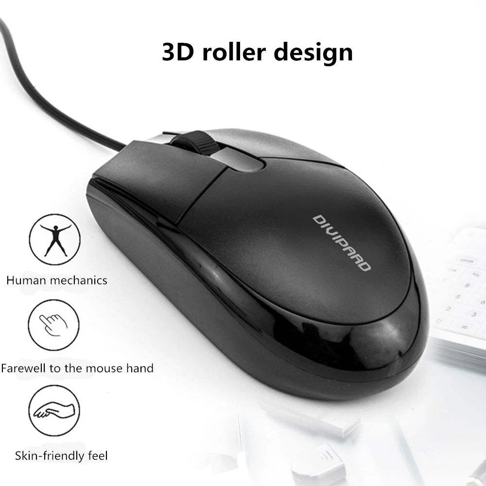 

Black Wired Mouse For Desktop Notebook Computer PC 1200DPI Optical Mouse Ergonomic Shape Symmetrical Design Mice