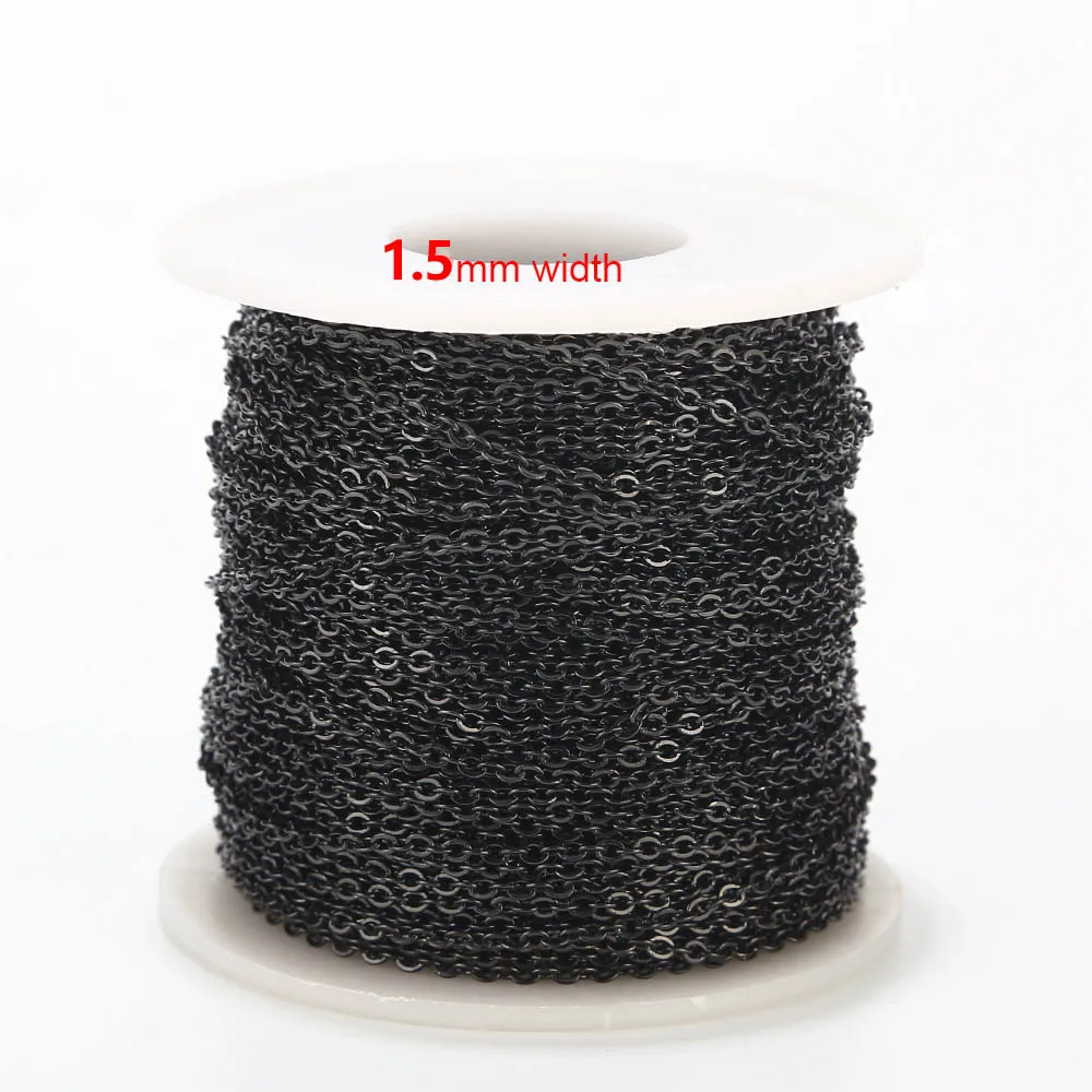 Black 1.5mm 1,5 мм ширина серебро золото нержавеющая сталь металлические кабельные звенья цепи для ожерелья, браслеты, ювелирные изделия изготовление по метрам - Цвет: Black 1.5mm