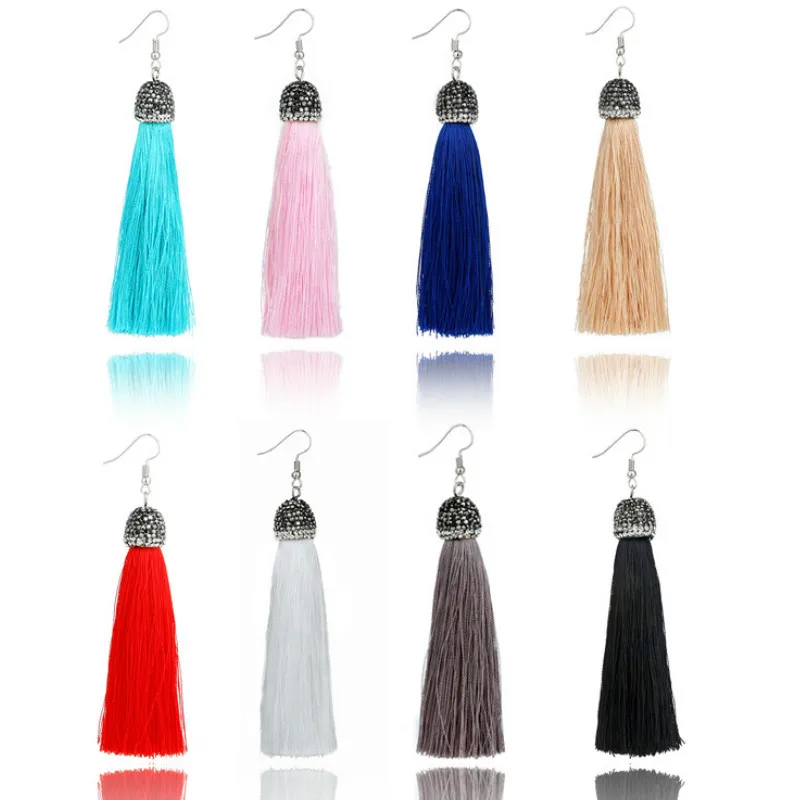 

Europe and America Bohemian Alloy Multi-color Tassel Earrings Fashion Simple Temperament Long Earrings Female