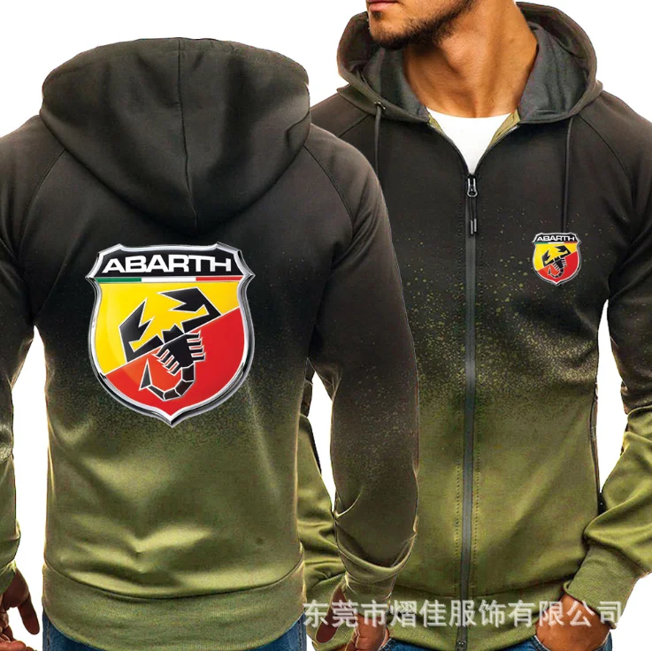 

NEW2021 for ABARTH Car Logo Print Casual HipHop Harajuku Gradient color Hooded Mens Fleece Sweatshirts zipper Jacket