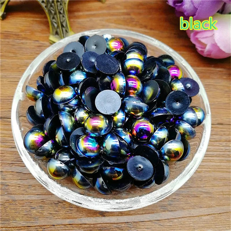 Оптовая продажа 4/6/8 мм черная полукруглая жемчужная бусина скрапбук с плоской