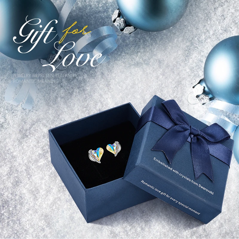 Cdyle, женские золотые серьги, украшенные розовыми кристаллами от Swarovski, ангел, красивые серьги-гвоздики, ювелирные изделия на День святого Валентина, подарки для любви - Окраска металла: AB E1877G in box