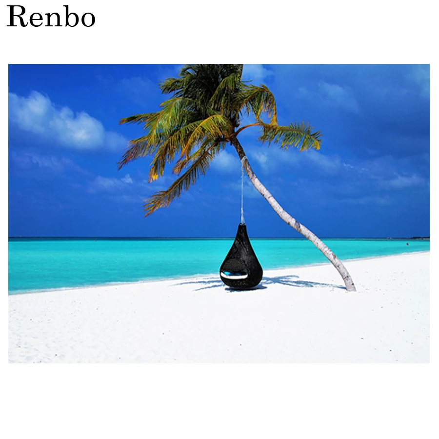 Пляж кокосовое дерево и голубое небо пейзаж 5d алмазная картина полностью