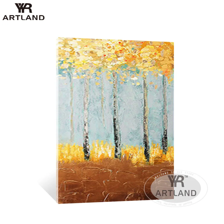 Красивые Золотые деревья 100% холст для рукоделия картина маслом подвесное