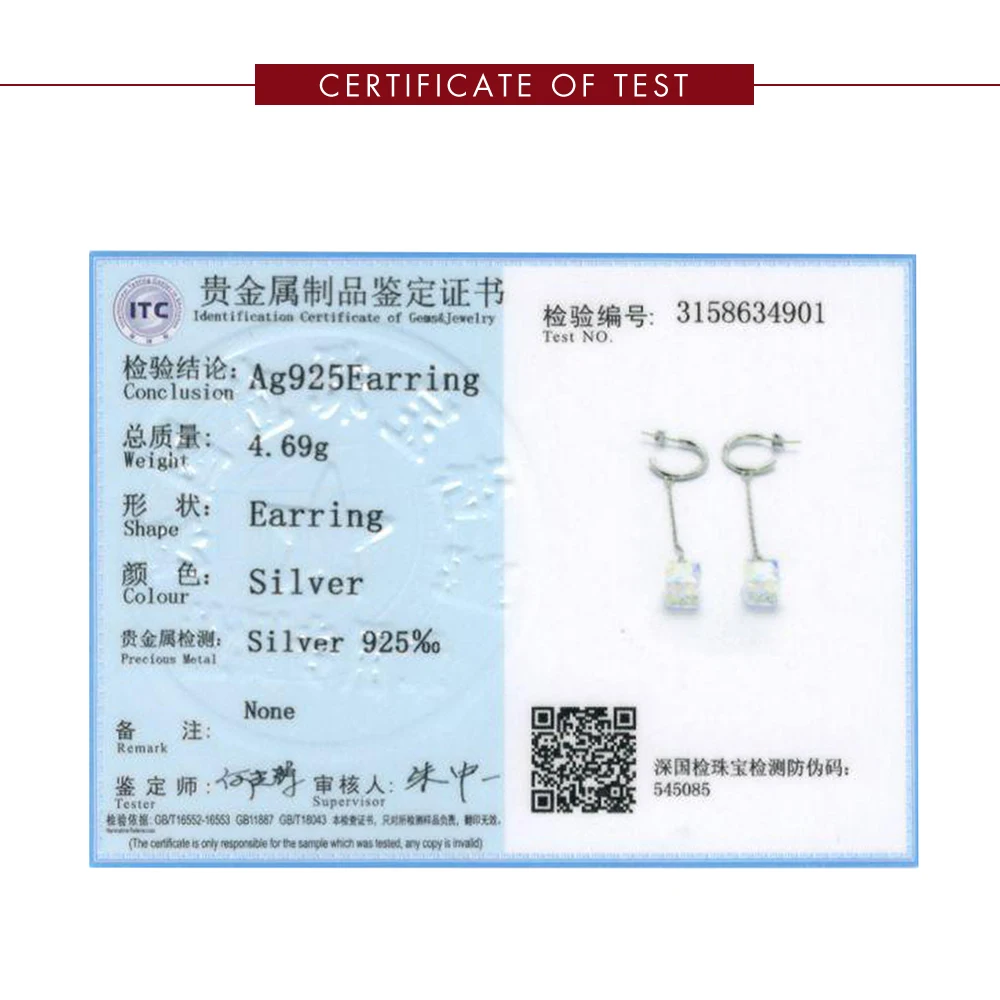 

LEKANI 925 Sterling Silver Women Earrings Long Tassel Square Austria Crystal Pendant Drop Earring Fine Jewelry Wholesale Gift