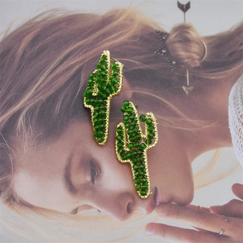 

Модные Зеленые Серьги-гвоздики Стразы в форме кактуса для женщин геометрические золотые серьги в форме цветка из сплава ювелирные изделия ...