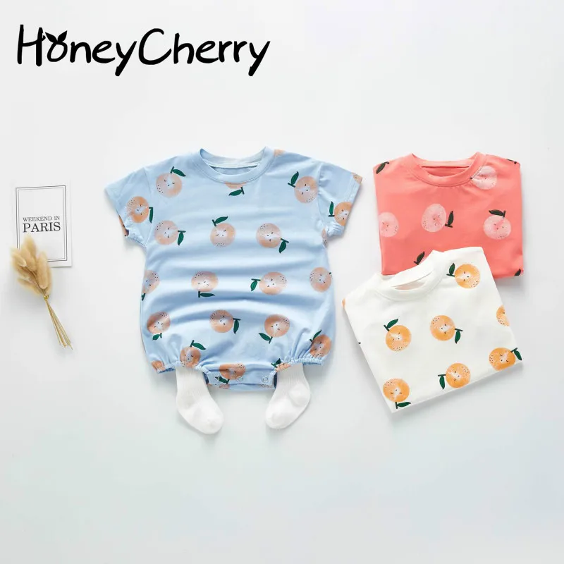 Летний Детский боди для мальчиков и девочек с оранжевым рисунком Хлопковая