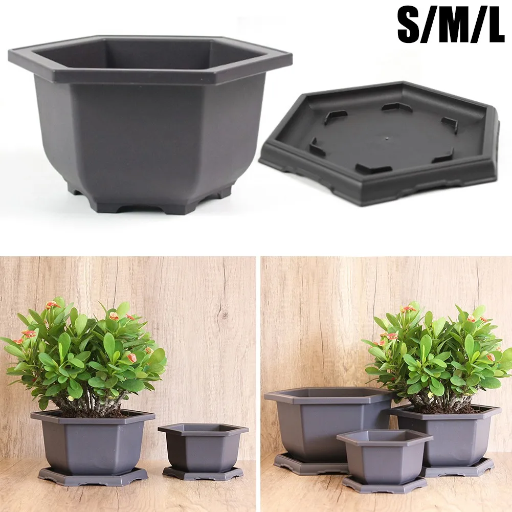 

New Antique Plastic Flower Pot Hexagonal Balcony Bonsai Bowl Basin Nursery Planter Durable Living Room Home Plant Pot Decor