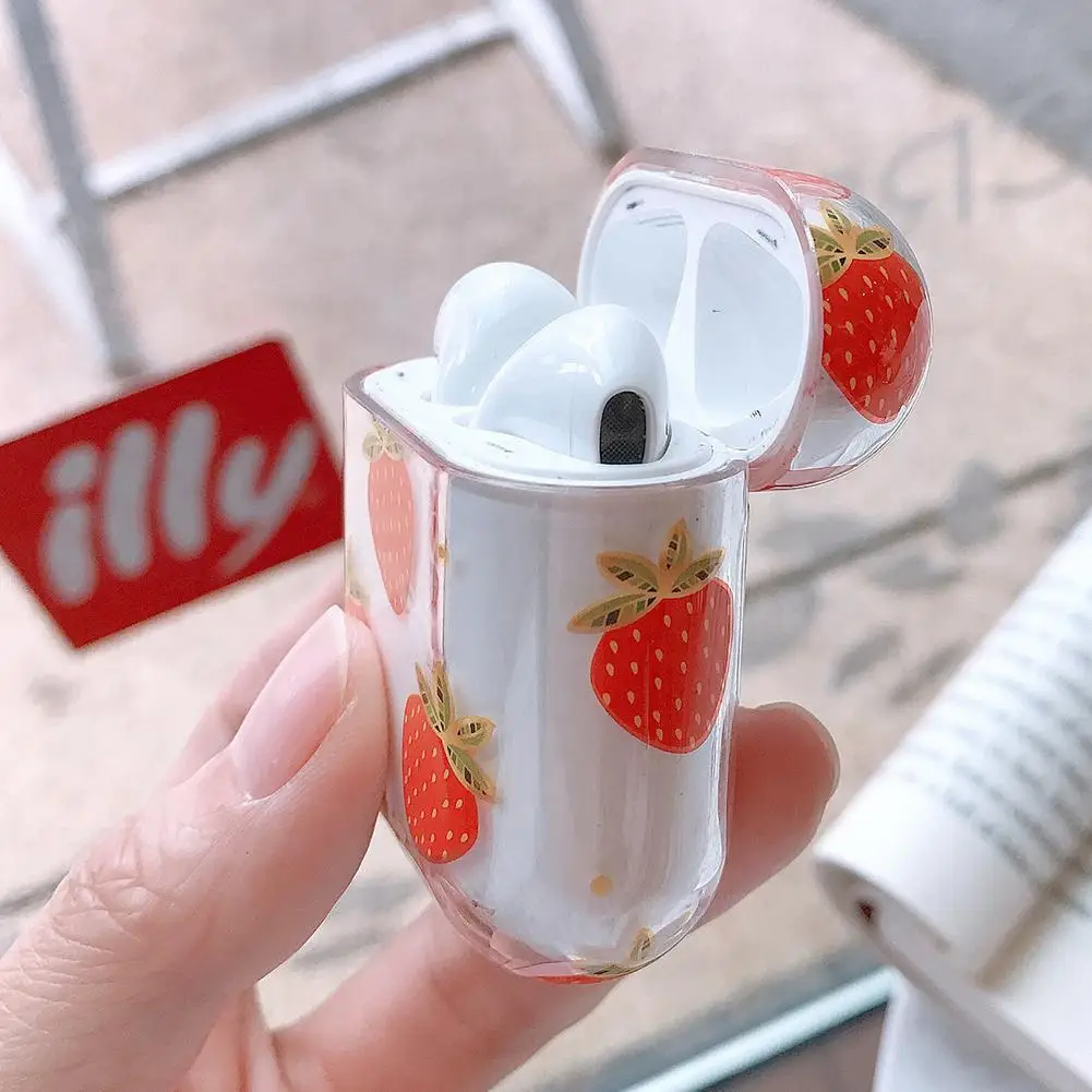 Protective Case Cover for Air pods Transparent Lemon Strawberry Gardenia Pattern Wireless Bluetooth Earphone Anti-fall Cases | Электроника