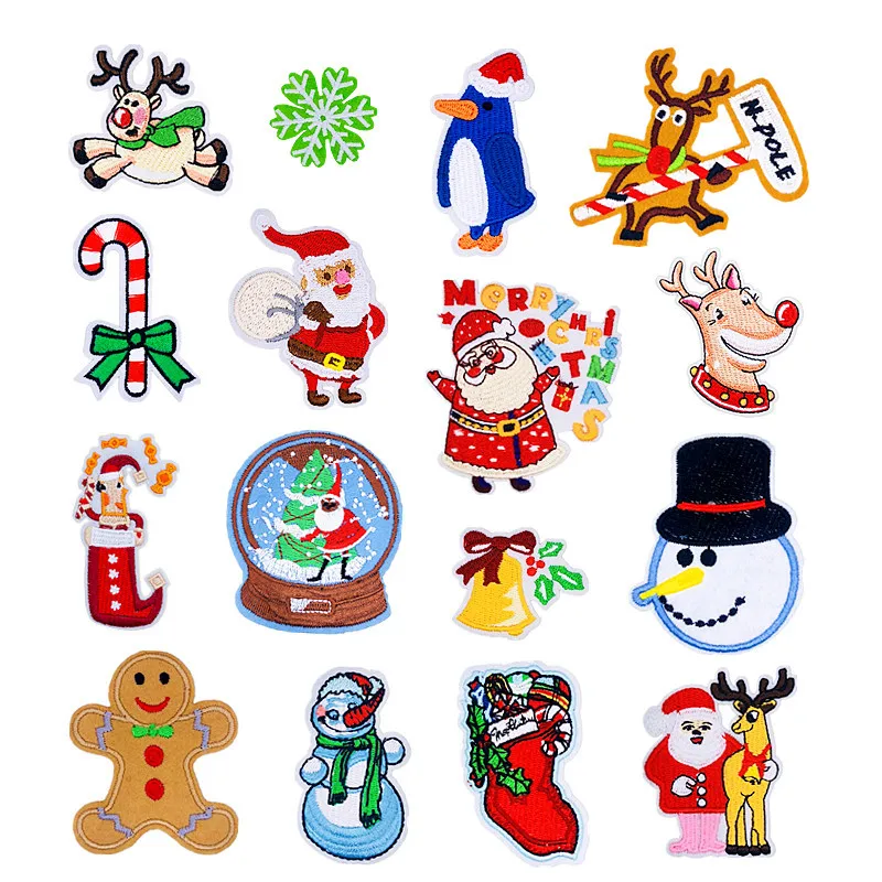 

50pcs/lot Embroidery Patches Clothing Christmas Decoration Accessories Santa Elk Snowflake Diy Iron Heat Transfer Applique