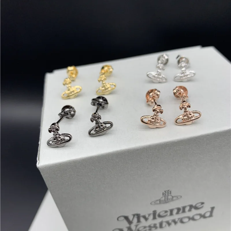 

Fashion punk style high quality metal gold silver black rose gold mini saturn earrings women daily all-match party accessories